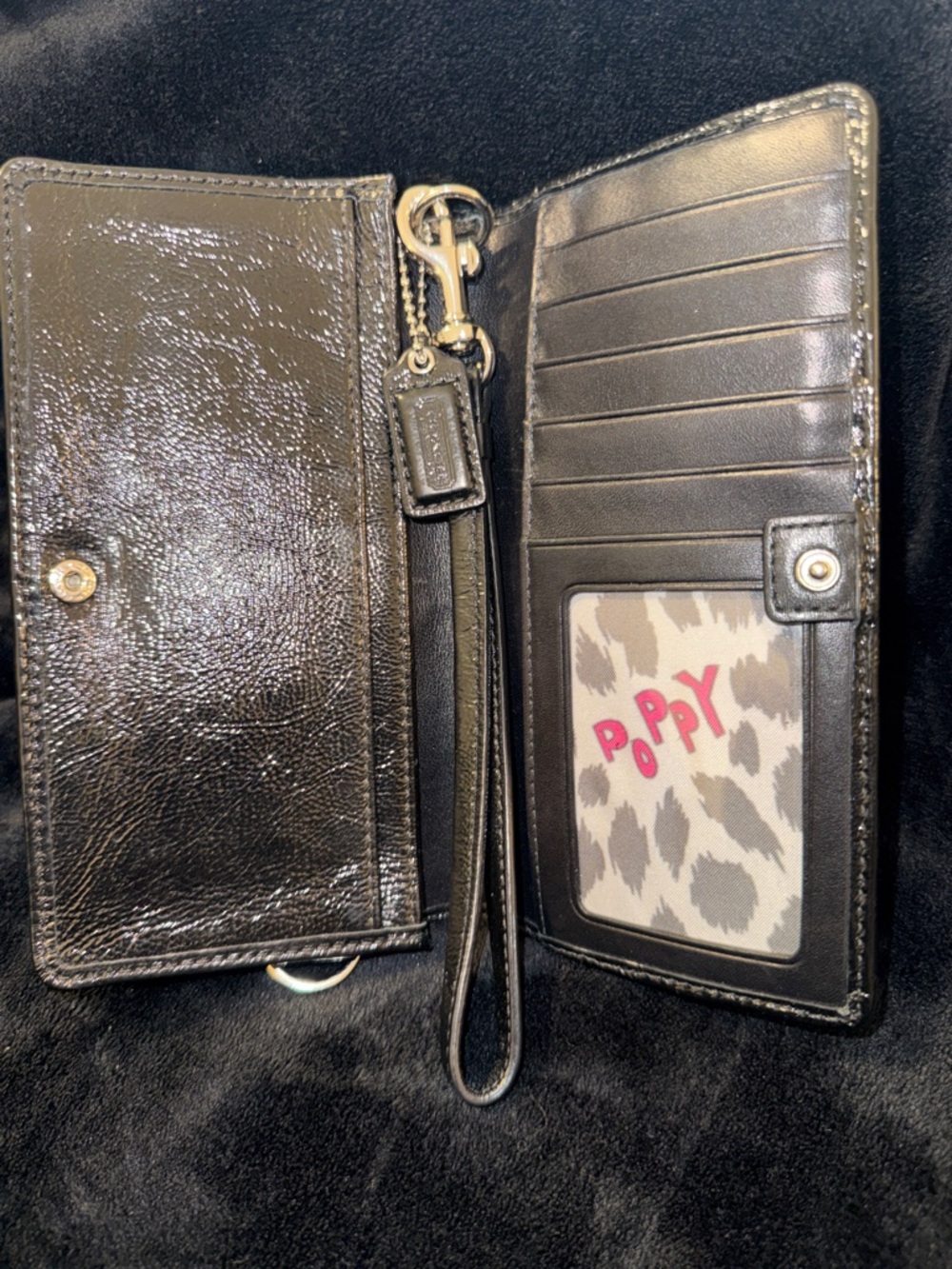 Coach Black Leather Wristlet Clutch with Zip Pocket Accents - Picture 7 of 11